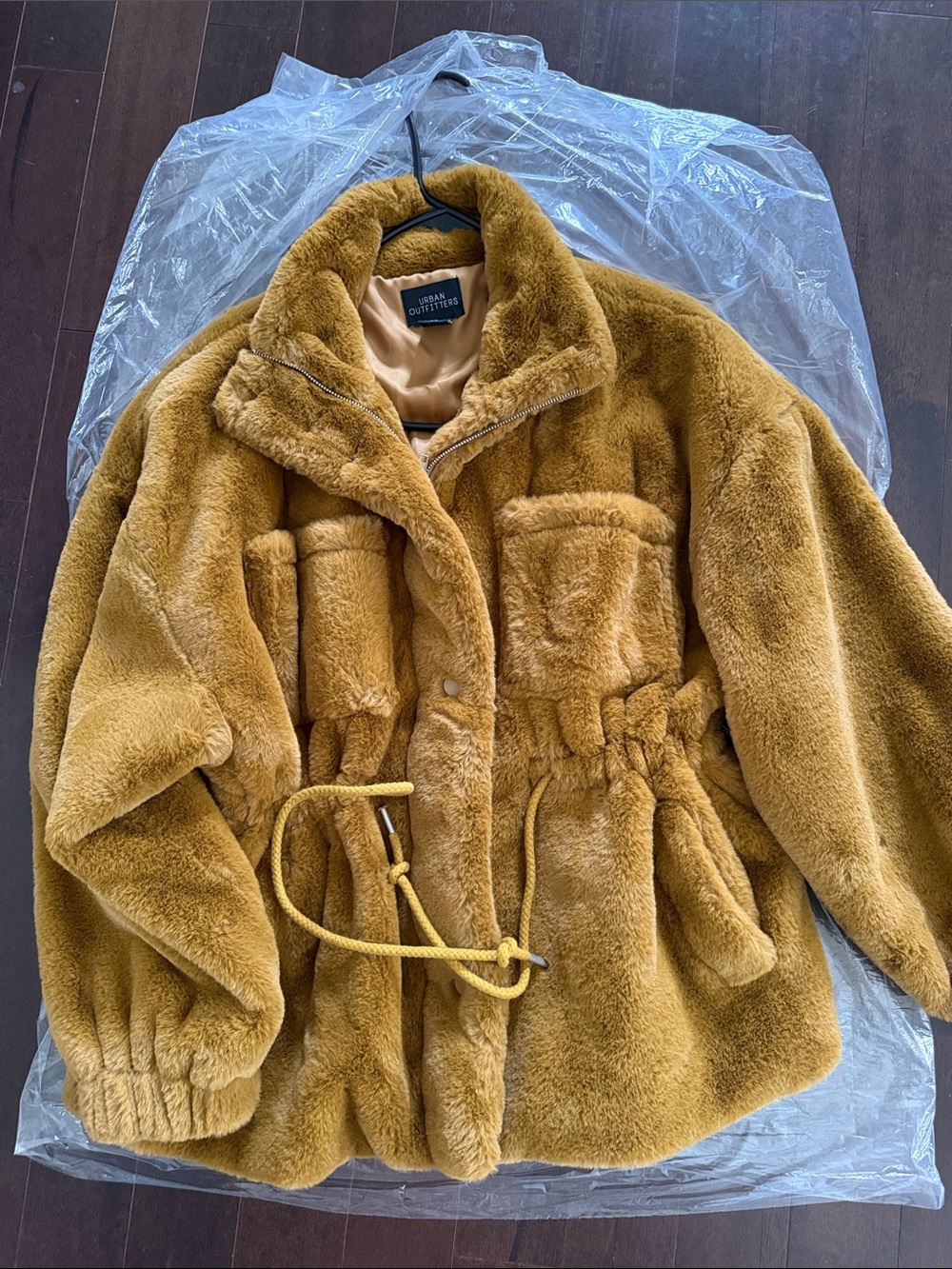 Urban Outfitters Mustard Plush Drawstring Teddy Jacket